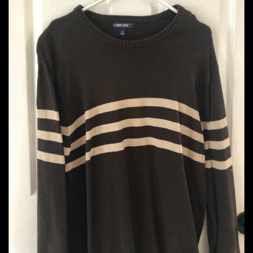 Men’s XL brown and tan striped crew neck sweater